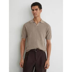 REISS Sol Textured-Knit Open-Collar Polo Shirt